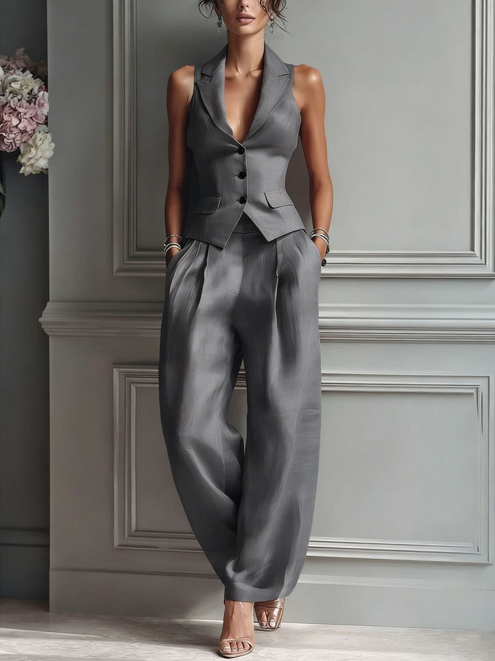 Margaux | Ensemble deux pièces boutonné avec col en V pour femme
