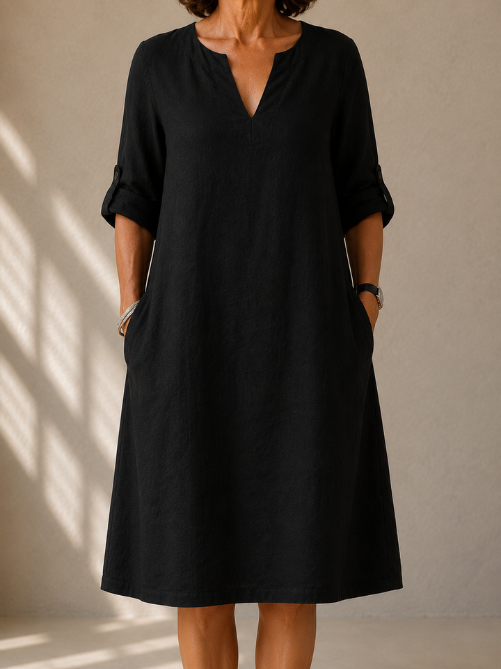 LUCIE | Robe Droite Manches Retroussées